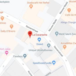 Kaartje van de Sassenstraat in Zwolle met de locatie van La Cucaracha